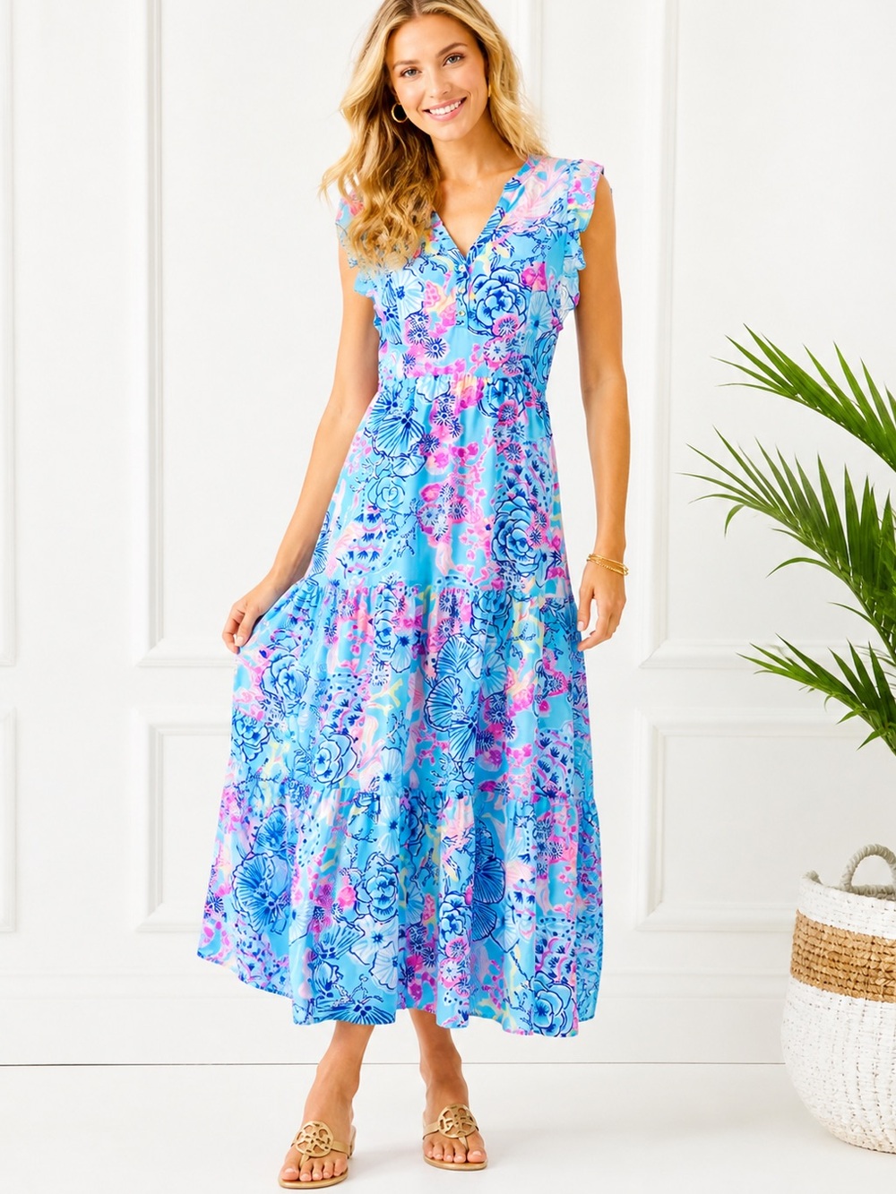 Lilly Pulitzer Destin Maxi Dress Once Upon a Tide Blue Pink | Size 2 EUC - Picture 2 of 14